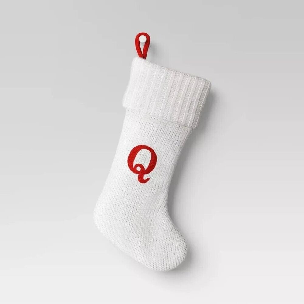 Wondershop Letter Q Red Monogram Mini Size White Knit Christmas Stocking